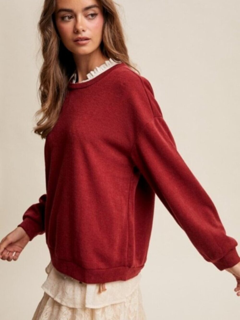 LISTICLE Brushed Knit Pullover Top Burgundy Dark Wine NWT